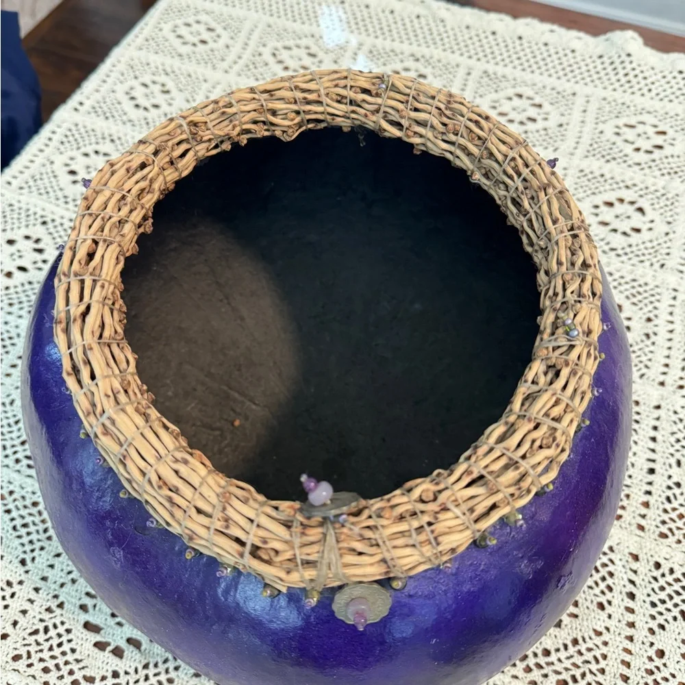 Handmade Gourd Art Bowl/Vase Purple Black Tabletop Decor